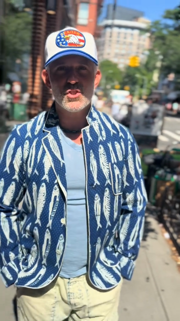 Blue and White Fish - Patterned Jacket