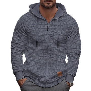 Men's Solid Waffle Long Sleeve Hooded Jacket 34548058Y